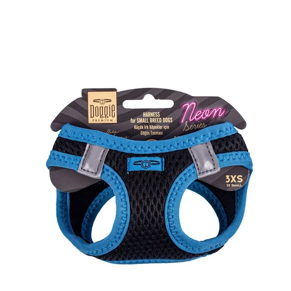 Doggie Havalı Dokuma Neon Küçük Irk Göğüs Tasması Mavi 22-26 cm (ANG-3XS) ürün görseli 1