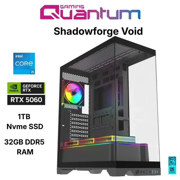 Quantum Gaming Shadowforge Void i5-14400F 32GB DDR5 1TB NVMe RTX5060 8GB Masaüstü Oyun Bilgisayarı ürün görseli 1
