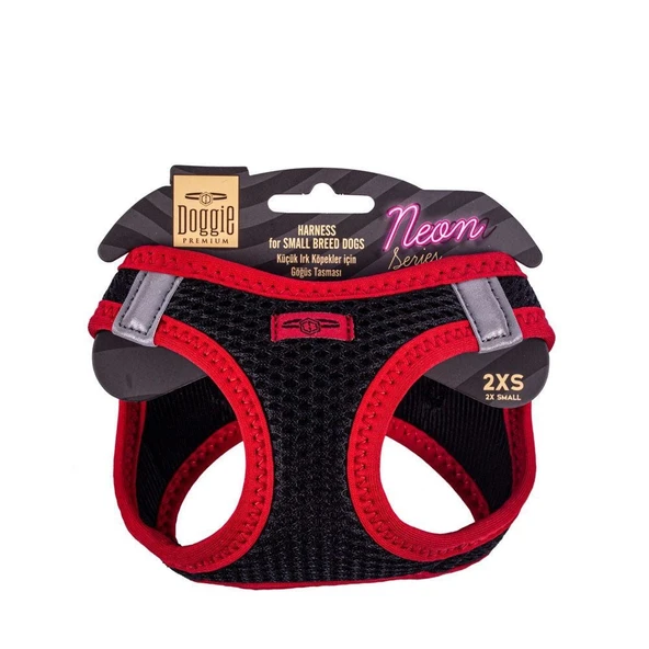 Doggie Havalı Dokuma Neon Küçük Irk Göğüs Tasması Kırmızı 26-30 cm (ANG-2XS) ürün görseli 1
