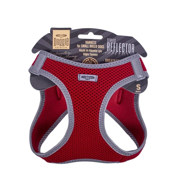 Doggie Havalı Dokuma Reflektörlü Küçük Irk Göğüs Tasması Red 32-38 cm(ARG-S) ürün görseli 1