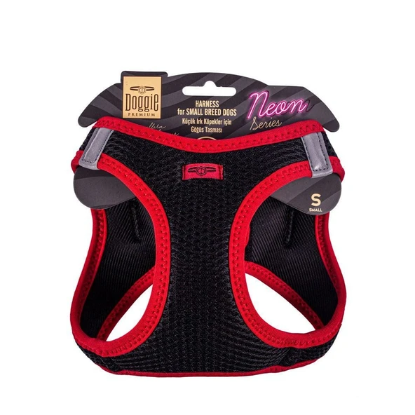 Doggie Havalı Dokuma Neon Küçük Irk Göğüs Tasması Kırmızı 32-38 cm (ANG-S) ürün görseli 1