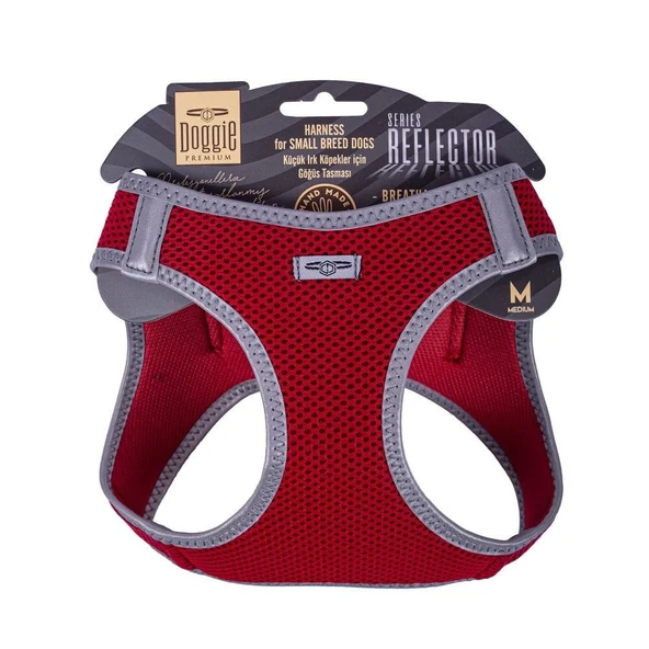 Doggie Havalı Dokuma Reflektörlü Küçük Irk Göğüs Tasması Red 38-44 cm(ARG-M) ürün görseli 1