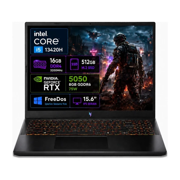 Acer Nitro V 15 ANV15-52-01 i5-13420H 16GB 512GB RTX5050 15.6" Freedos NH.QZ7EY.003-01 ürün görseli 1