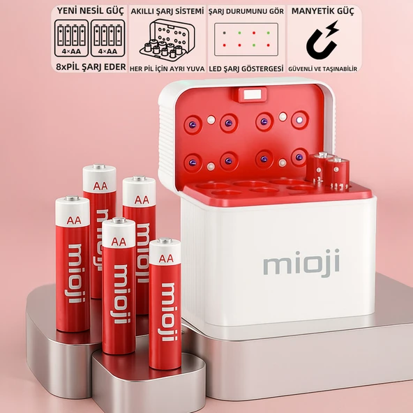 Mioji BT12 AA ve AAA 1.5V Şarj Edilebilir Pil ve Şarj Cihazı Beyaz ürün görseli 1
