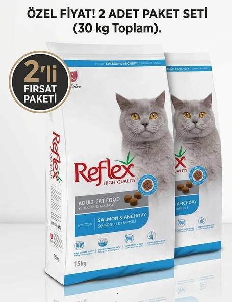 Reflex Somonlu ve Hamsili Yetiskin Kedi Mamasi 15kg 2Lİ SET ürün görseli 1