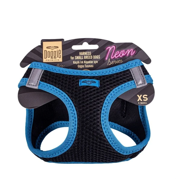 Doggie Havalı Dokuma Neon Küçük Irk Göğüs Tasması Mavi 30-34 cm (ANG-XS) ürün görseli 1