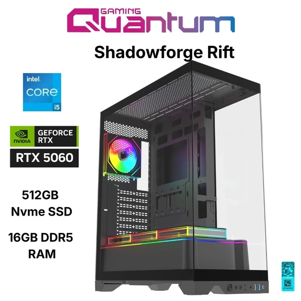 Quantum Gaming Shadowforge Rift i5-14400F 16GB DDR5 512GB NVMe SSD RTX5060 8GB Masaüstü Oyun Bilgisayarı ürün görseli 1
