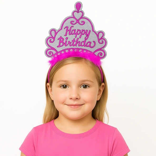 Pembe Happy Birthday Prenses Tacı – Doğum Günü Taç Aksesuarı ürün görseli 1