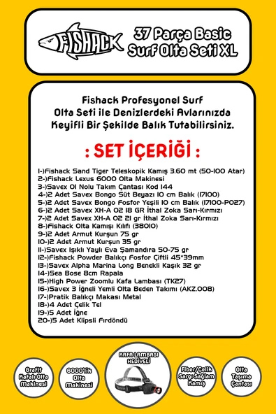 Fishack 37 Parça Surf Basic Deniz Olta Seti XL - 3.60MT / 50-100GR - Resim 2