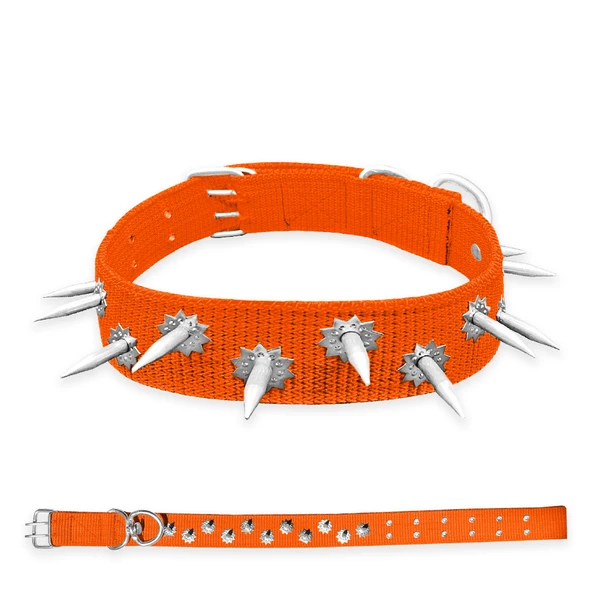 Dokuma Çivili Köpek Boyun Tasması - 5*80 cm - Turuncu ürün görseli 1