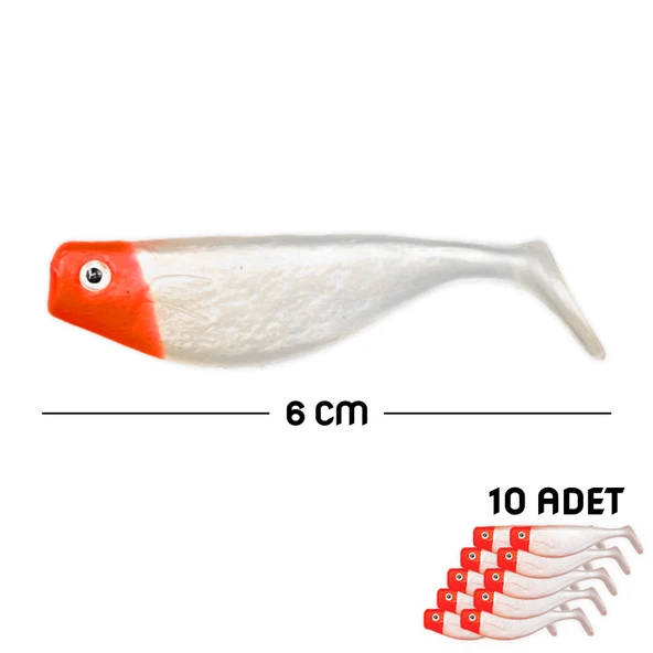 Silikon Balık Yem - DFT - 6cm - Kırmızı/Beyaz (141-3017) - 10'lu Paket ürün görseli 1