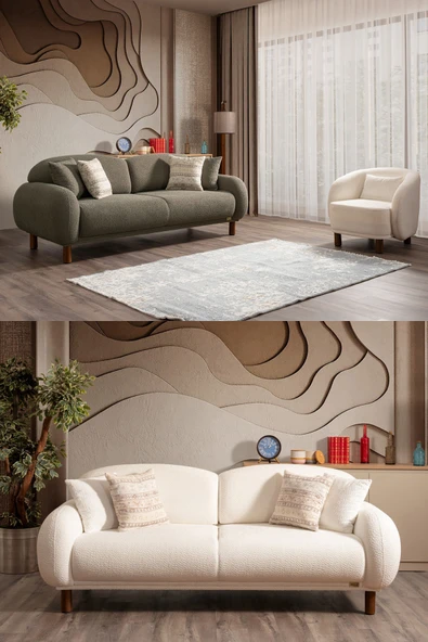 İYENA HOME LİVİNG Beyrut 3+3+1 Koltuk Takımı Bohem Sırt Mekanizmalı Krem ürün görseli 1