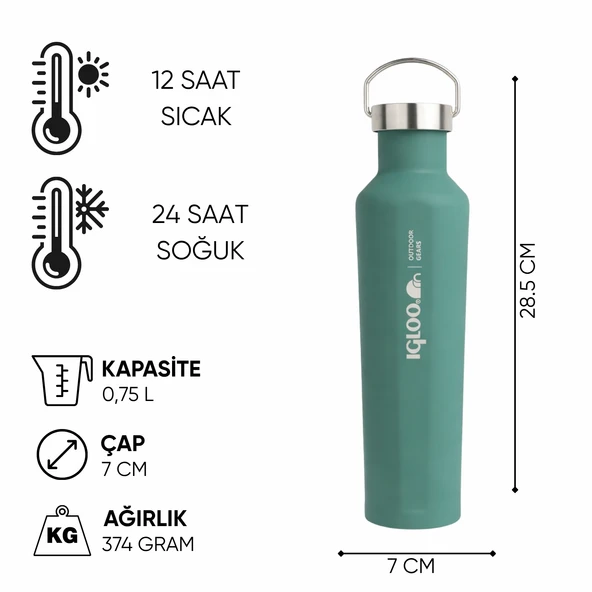 Çelik Mug Termos - Igloo - Pentagon - 750ml - Yeşil - 205792 - Resim 6