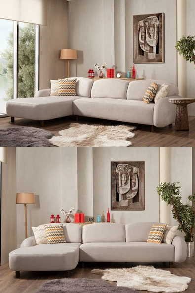 İYENA HOME LİVİNG Mallow Sırt Mekanizmalı Soft Bohem Köşe Koltuk Takımı Krem ürün görseli 1