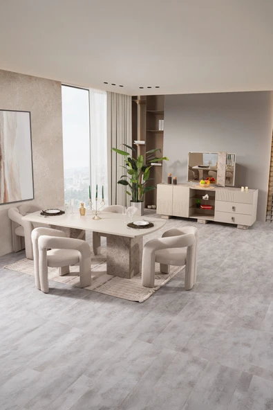 İYENA HOME LİVİNG Amore Yemek Odası Takımı (Sandalyesiz) Krem ürün görseli 1