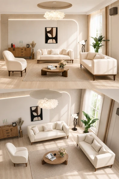 İYENA HOME LİVİNG Koltuk Takımı Pierro 3+3+1+1 Modern Koltuk Takımı Krem Krem ürün görseli 1