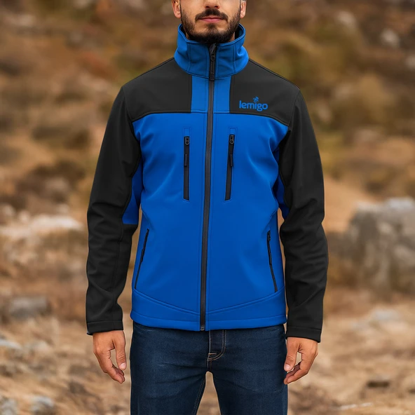 Su ve Rüzgar Geçirmez Softshell Mont - Lemigo - Mavi-Siyah ürün görseli 1