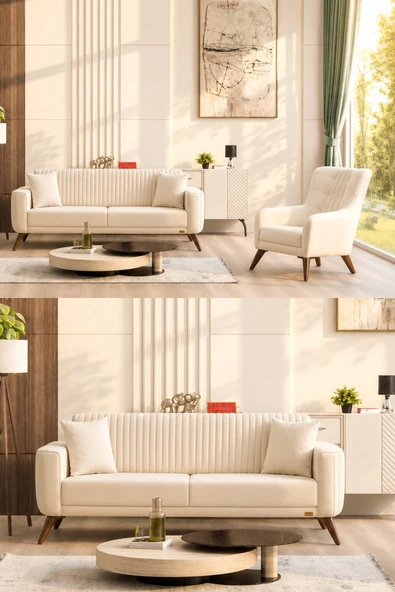 İYENA HOME LİVİNG Havana 3+3+1+1 Sırt Mekanizmalı Modern Koltuk Takımı Bej ürün görseli 1