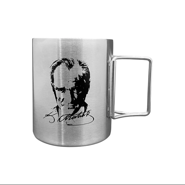 Katlanabilir Saplı Çelik Kupa Bardak - Orcamp - 180 ml - Atatürk (OUT-1800) ürün görseli 1