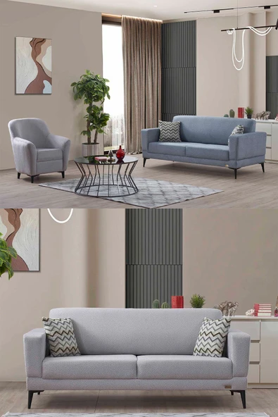 İYENA HOME LİVİNG Victor 3+3+1 Sırt Mekanizmalı Modern Koltuk Takımı Gri ürün görseli 1