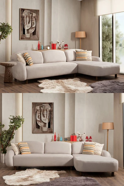 İYENA HOME LİVİNG Mallow Sırt Mekanizmalı Soft Bohem Köşe Koltuk Takımı Krem ürün görseli 1