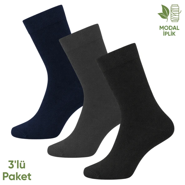 Modal İplik Erkek Soket Çorap - 3 Çift - Dikişsiz - Atlas - 18002 - Set 3 ürün görseli 1
