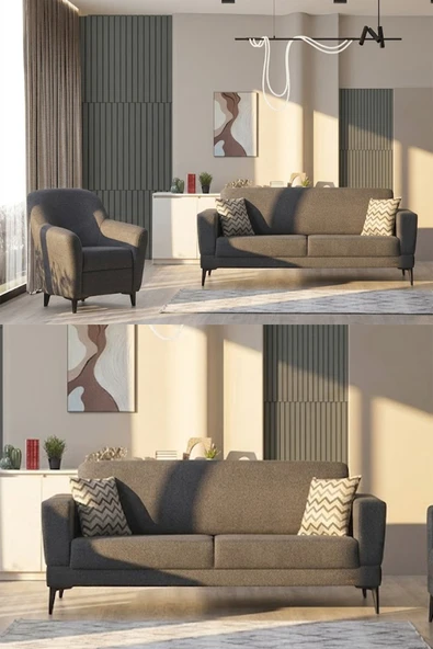 İYENA HOME LİVİNG Victor 3+3+1 Sırt Mekanizmalı Modern Koltuk Takımı Antrasit ürün görseli 1
