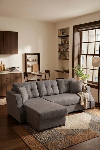 Cavissa Home Living Beyza Yataklı Sandıklı Modern Çok Fonksiyonlu Köşe Koltuk Takımı Gri ürün görseli 1