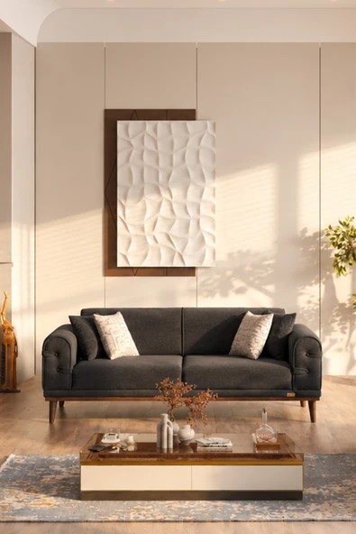 İYENA HOME LİVİNG Candy Sırt Mekanizmalı Üçlü Koltuk Kanepe Antrasit Antrasit ürün görseli 1
