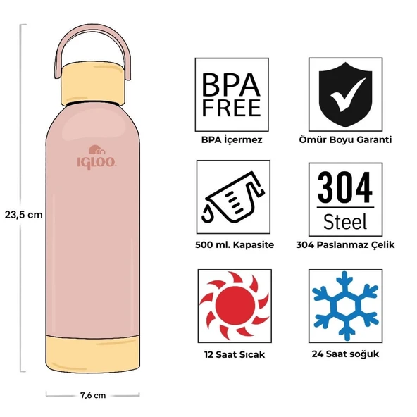 Çelik Pro Termos - Igloo - Hydrate - 500ml - Somon - 205694 - Resim 4