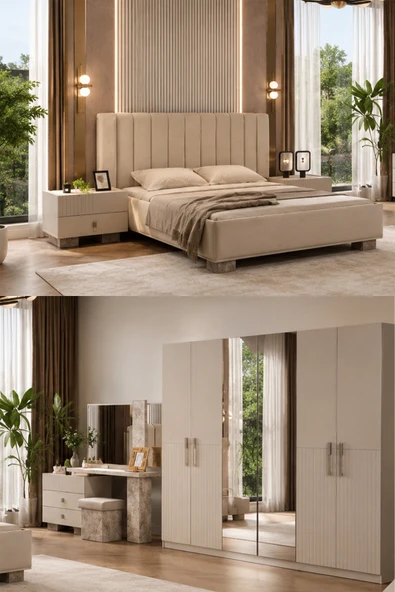 İYENA HOME LİVİNG Amore Bazalı Yatak Odası Takımı Krem ürün görseli 1