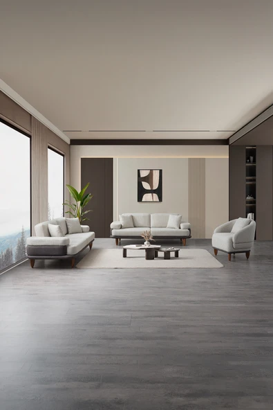 İYENA HOME LİVİNG Aldos 3+3+1 Modern Sırt Mekanizmalı Yataklı Koltuk Takımı Gri ürün görseli 1