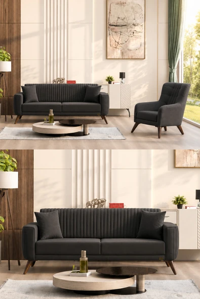 İYENA HOME LİVİNG Havana 3+3+1+1 Sırt Mekanizmalı Modern Koltuk Takımı Antrasit ürün görseli 1