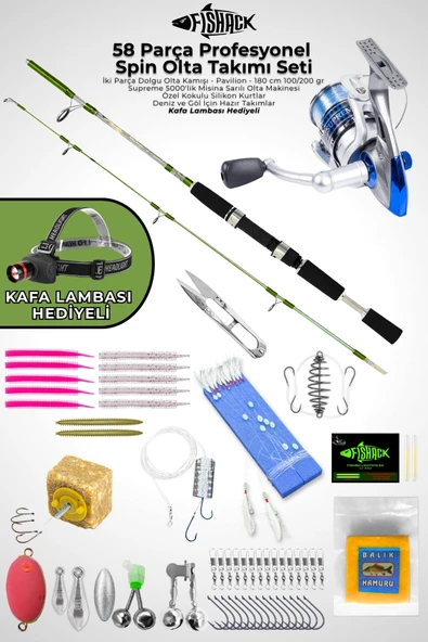 58 Parça Spin, Tekne, Kıyı Olta Takımı Seti - 180cm Yşl 100-200G - 50'lik Makine ürün görseli 1