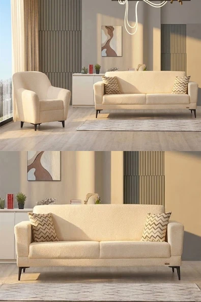 İYENA HOME LİVİNG Victor 3+3+1 Sırt Mekanizmalı Modern Koltuk Takımı Bej ürün görseli 1