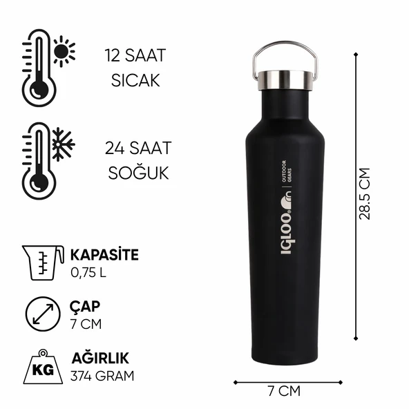 Çelik Mug Termos - Igloo - Pentagon - 750ml - Siyah - 205792 - Resim 6