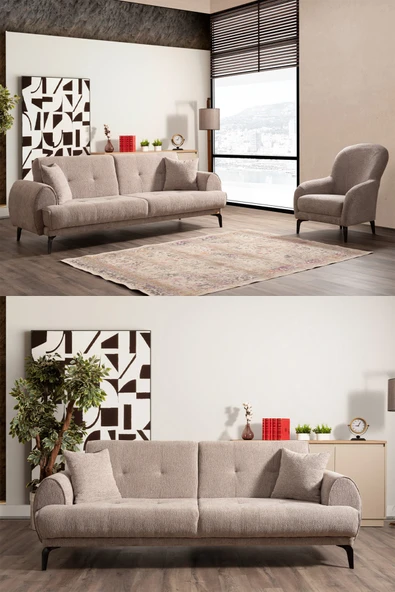 İYENA HOME LİVİNG Arora 3+3+1+1 Çekyatlı Koltuk Takımı Füme ürün görseli 1
