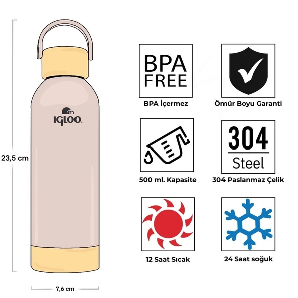 Çelik Pro Termos - Igloo - Hydrate - 500ml - Bej - 205694 - Resim 4