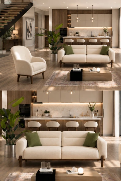 İYENA HOME LİVİNG Dorado Koltuk Takımı 3+3+1+1 Krem ürün görseli 1