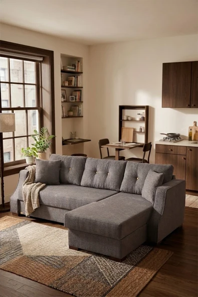 Cavissa Home Living Beyza Yataklı Sandıklı Modern Çok Fonksiyonlu Köşe Koltuk Takımı Gri ürün görseli 1