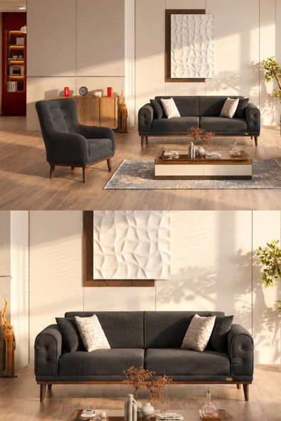 İYENA HOME LİVİNG Candy 2+2+1+1 Sırt Mekanizmalı Modern Koltuk Takımı Antrasit ürün görseli 1
