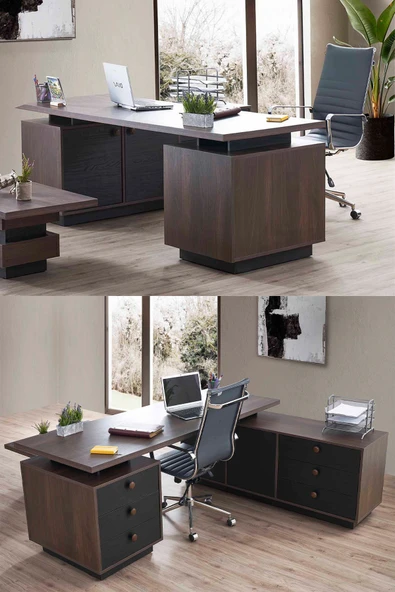 İYENA HOME LİVİNG Edessa Etajerli Ofis Masası Siyah ürün görseli 1