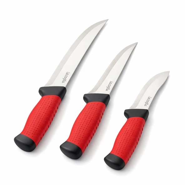 Kasap Bıçağı - Lazoğlu Redmaster - 3'lü Bıçak Seti - Kesme Doğrama - Silikon Sap ürün görseli 1