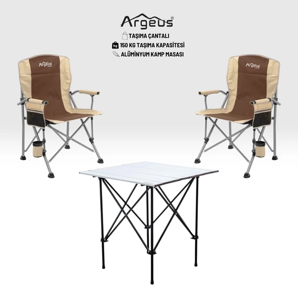 2 Adet Katlanır Kamp Sandalyesi ve Alüminyum Masa Seti - Rustic Silver - Kum ürün görseli 1