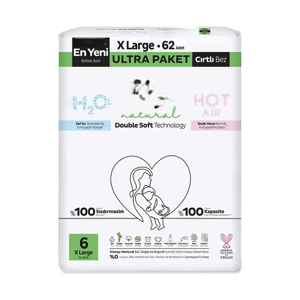 Natural Double Soft Bebek Bezi Ultra Paket 6 Beden 62 Adet ürün görseli 1