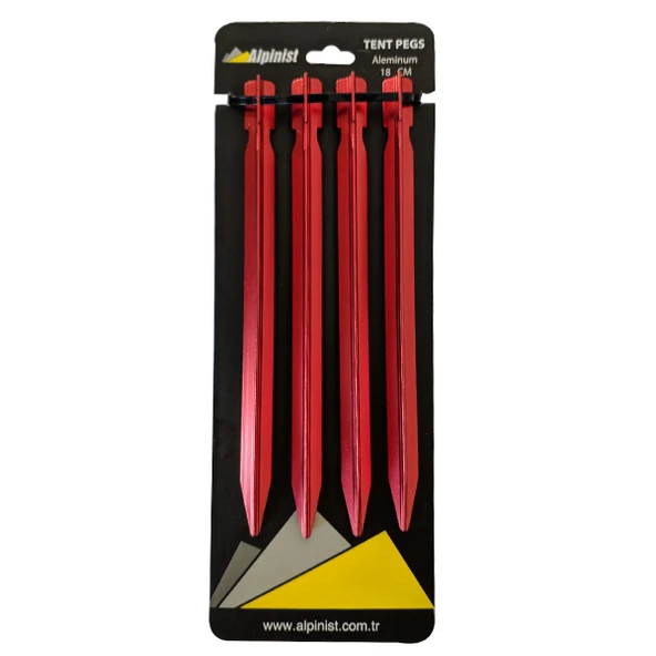 Alpinist Alüminyum 6061 Çadır Kazığı 18 cm Kırmızı 4'lü ürün görseli 1