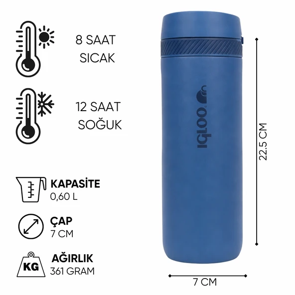 Çelik Mug Termos - Igloo - Squid - 600ml - Lacivert - 205801 - Resim 6