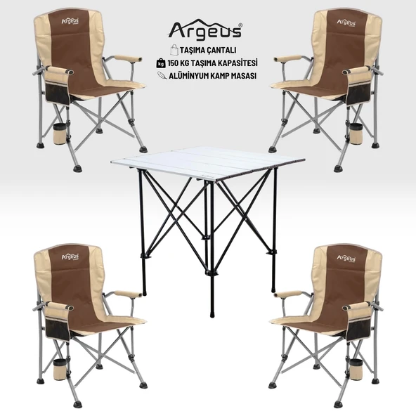 4 Adet Katlanır Kamp Sandalyesi ve Alüminyum Masa Seti - Rustic Silver - Kum ürün görseli 1