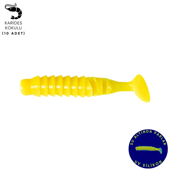 Silikon Kurt Yem - 1,5g 45mm - Fishack - 10 Adet - UV Silikon - Limon ürün görseli 1