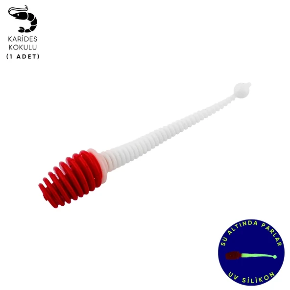 Silikon Kurt Yem - 2,1g 70mm - Fishack Wormix - 1 Adet - Kırmızı/Beyaz ürün görseli 1